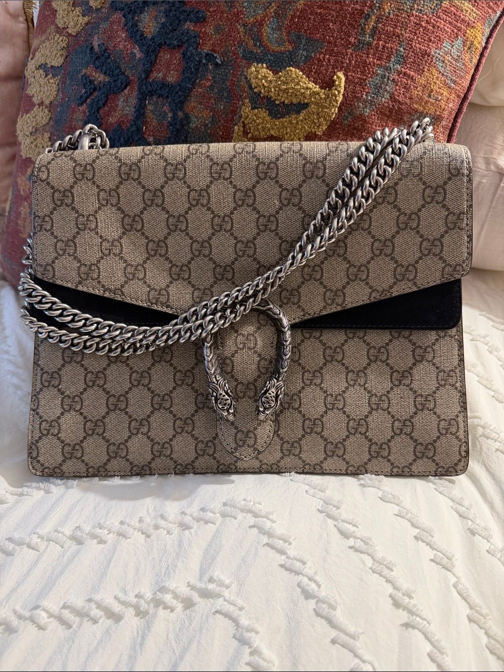 Mint Dionysus GUCCI Shoulder Bag with Black Suede and Gunmetal Silver Hardware